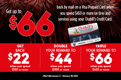 Chabill's Credit Card - Rebate on Tires and Services